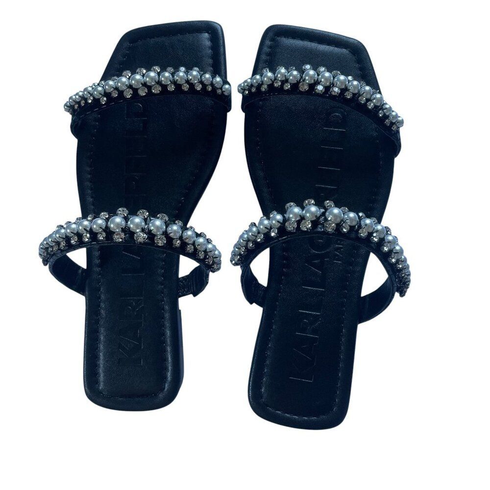 NWT Karl Lagerfeld Paris Penna Simulated Pearl Embellished Flat Sandals